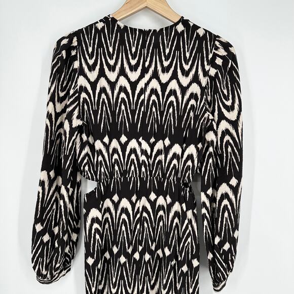 ZARA Cut-Out Printed Dress Long Balloon Sleeve Midi Maxi Dress Geometric Black - Picture 12 of 16